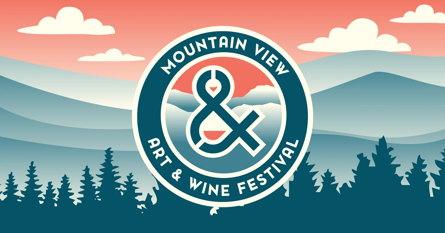 Mountain View Art & Wine Festival 官方宣传画，山峦与艺术葡萄酒标志