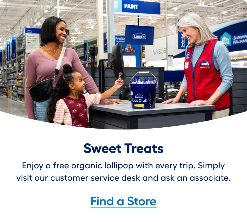 Lowe’s Kids Club 免费棒棒糖官方宣传图，注明每次到店可到客服柜台向店员领取