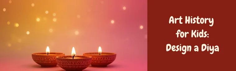 横幅：三盏点亮的陶土小油灯，旁边写着 Design a Diya