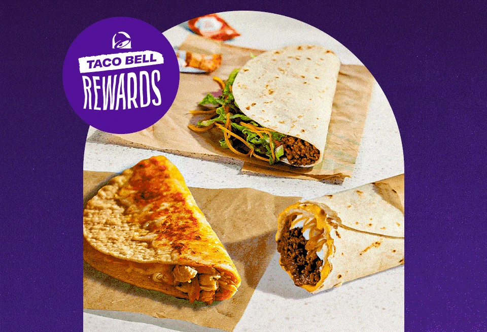 Taco Bell 官方新会员欢迎礼图，展示墨西哥卷饼与塔可餐点