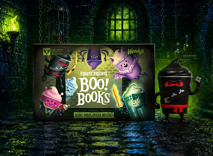 Wendy’s 当期 Boo! Books 券本与 Frosty Frights 角色官方宣传图