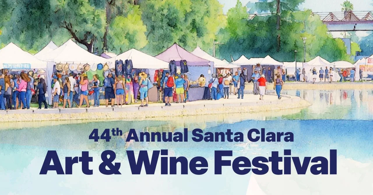 Watercolor park artwork for Santa Clara Art & Wine Festival